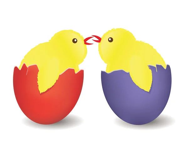 Easter chicks kissing — Stock Vector