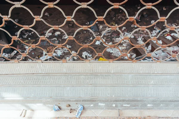 Front View Closed Rusty Metal Door Long Abandoned Small Business — Stock Photo, Image