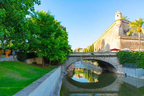 Palma, Balearic Islands, Spain. July 17, 2022 - La Ronda bridge, in Sa Riera torrent, in the Sa Feixina park, next to the old walls, in the old town