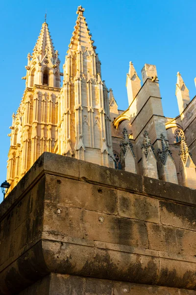 Part of the towers of the cathedral of Palma, Mallorca, in the Gothic style from the staircase that gives access to its front