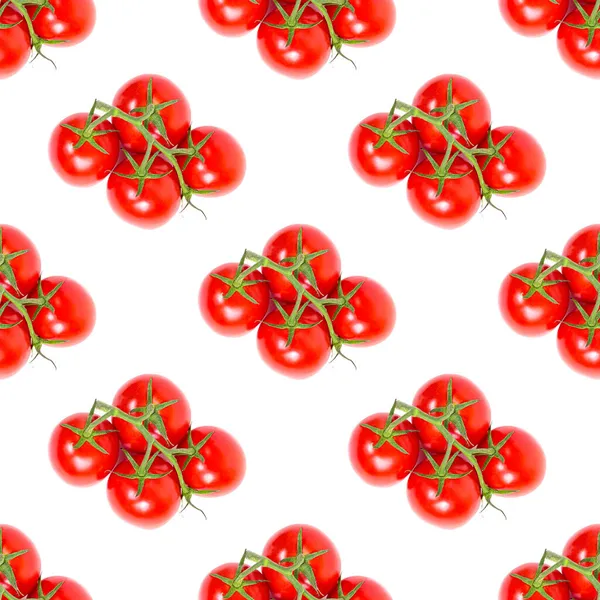 Red Cherry Tomatoes Repeat Seamless Pattern White Background — Stock Photo, Image