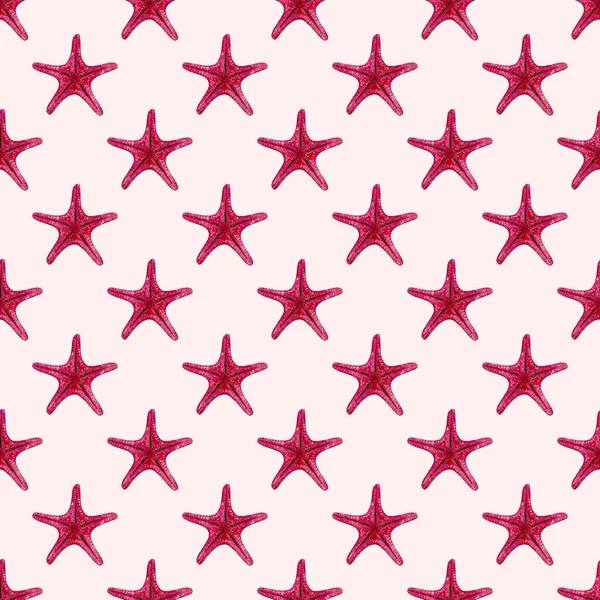Красная Звезда Бесшовно Повторяет Симметричный Рисунок Светло Розовом Фоне — стоковое фото