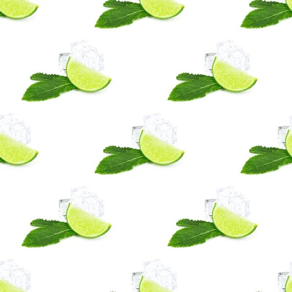 Zielone Limonki Plastry Wapna Powtarzają Bezszwowy Wzór Białym Tle — Zdjęcie stockowe