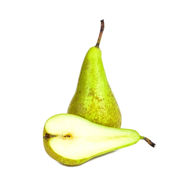 Fresh Green Organic Whole Pear Close Isolated White Background — Stock Photo, Image