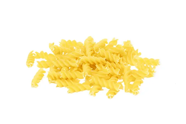 Yellow Uncooked Fusilli Pasta Heap Isolated White Background — Stock Photo, Image