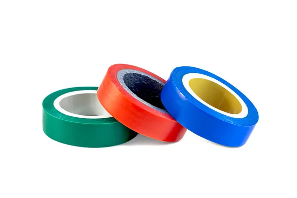 Red Green Blue Adhesive Insulating Electrical Tape Reels Stack Isolated — Stock Photo, Image