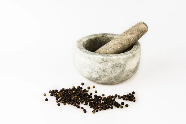 Pestle and Mortar with peppercorns — Stock Photo, Image