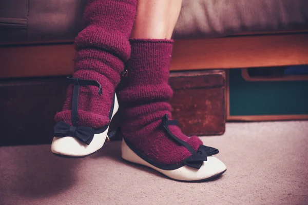 Close up on woman's woolen socks — Stock Photo, Image