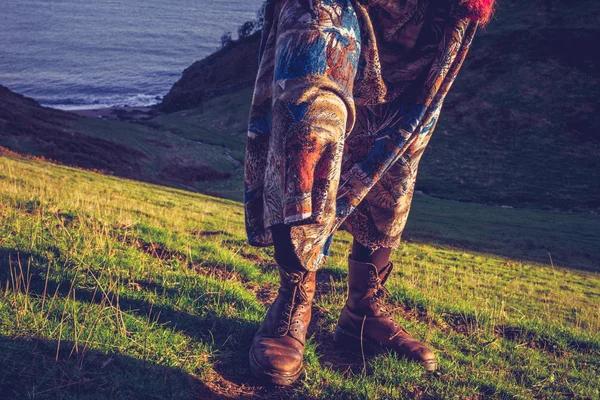 Woman in hiking boots — Stock Photo, Image