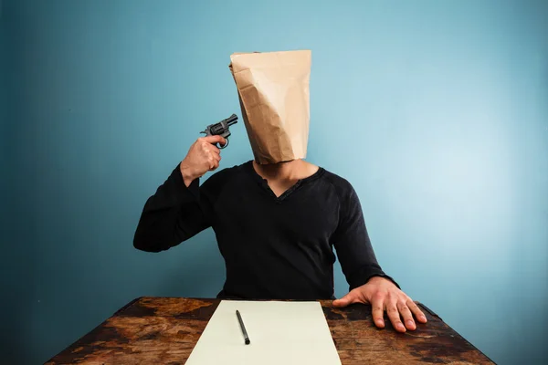 Man with bag over head committing suicide — Stock Photo, Image