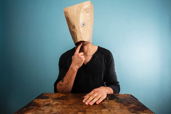 Silly man with a bag over his head — Stock Photo, Image