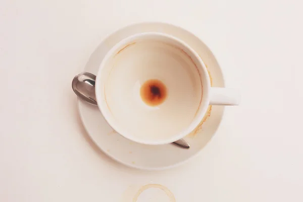 Dirty coffee cup and saucer — Stock Photo, Image