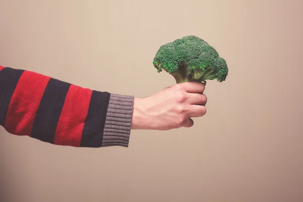 Hand holding broccoli — Stock Photo, Image