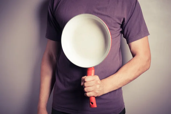 Man with frying pan — Stock Photo, Image