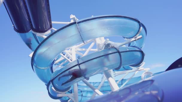 4k, Water park slide pipe or float tube on the cruise liner ship in the open sea — Stock Video