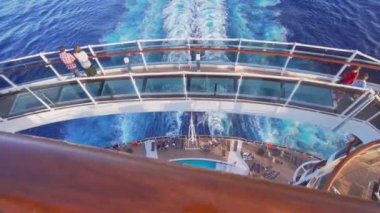 4k, pedestrian glass bridge on the upper deck of a cruise ship MSC Seaview