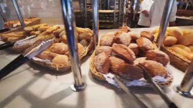 panoramic view of the buffet table with bread