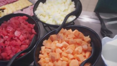 4k, panoramic view of the buffet table with fresh fruits