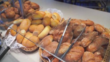 panoramic view of the buffet table with bread