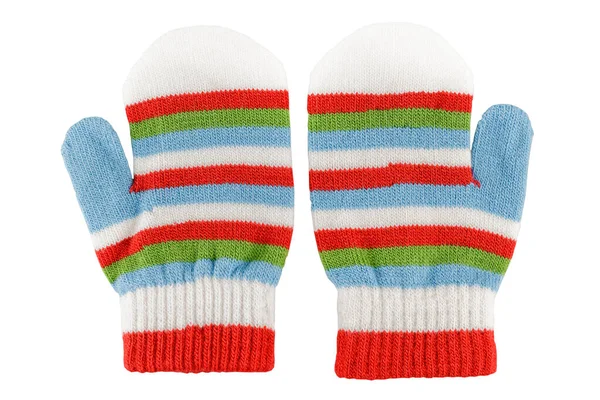 Pletené Vlněné Teplé Rukavice Pro Děti Zimní Oblečení Izolované Bílém — Stock fotografie