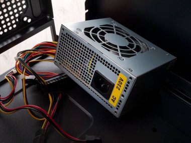 Power supply in a desktop computer, selection and repair of computer components, installation clipart
