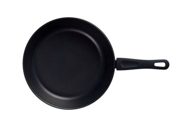 Metal kızartma tavası, kutupsal olmayan kaplama, teflon, seramik kaplama, indüksiyon elektrikli fırınlar için, beyaz arka planda izole edilmiş, üst manzara.