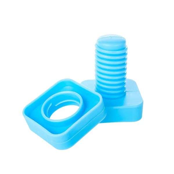 Parafuso Plástico Porca Com Fio Azul Brinquedo Para Crianças Desenvolvimento — Fotografia de Stock