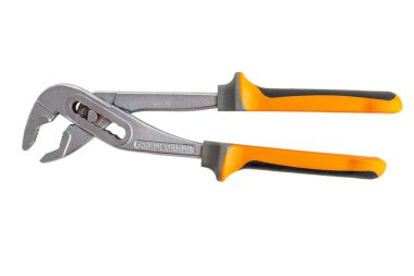 Büyük boru anahtarı, sürgülü anahtar, İngiliz anahtarı, yakın plan, beyaz arka planda izole edilmiş.