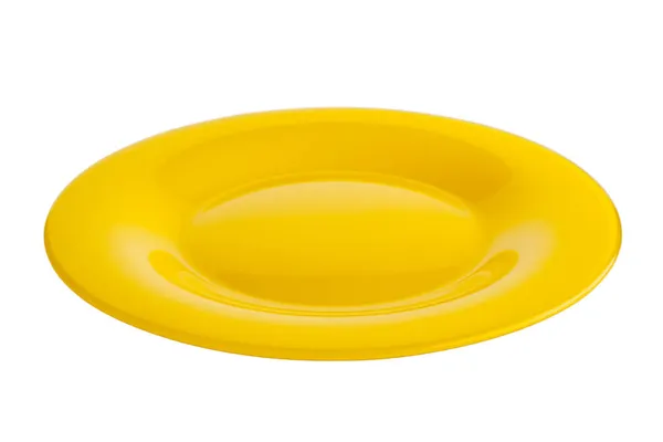 隔离在白色背景上的黄色玻璃器皿盘 餐具盘 厨房用品 — 图库照片