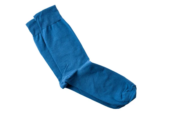 Modré Bavlněné Ponožky Zblízka Izolované Bílém Pozadí — Stock fotografie