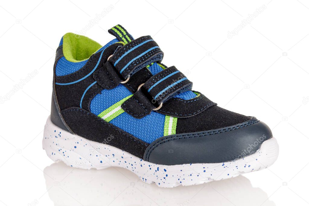 Sports shoes for everyday wear, sneakers with Velcro, isolated on a white background, close-up