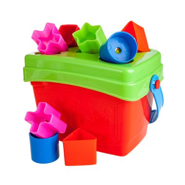 Ayırıcı çocuklar için eğitici bir oyuncaktır, ana görevi nesneleri farklı özelliklerine göre sıralamak, bu altı aylık bir çocuk için ilk bilmece, beyaz bir arka planda izole edilmiş.