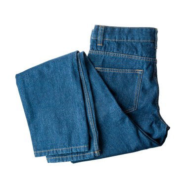 Kot pantolonlar, düzgün katlanmış, moda trendleri, beyaz arka planda izole edilmiş.