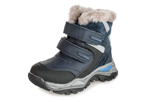 Pelzisolierte Stiefel Stiefeletten Verstellbarer Klettverschluss Winterfeste Wasserdichte Kinderschuhe Isoliert Auf — Stockfoto