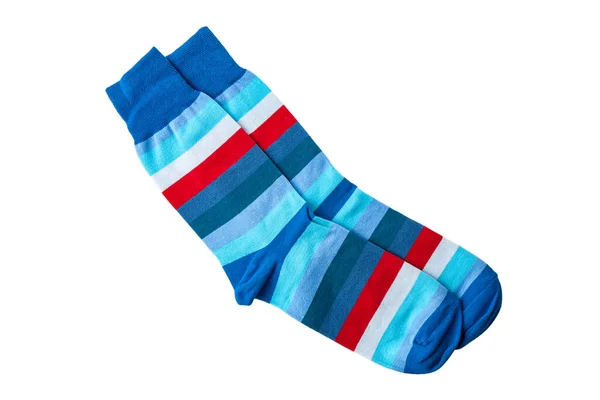 Bavlněné Ponožky Pestrobarevné Pruhované Zábavné Zajímavé Zblízka Izolované Bílém Pozadí — Stock fotografie