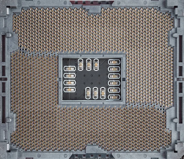 Cpu 연결하기 설계된 개인용 컴퓨터의 메인보드에 커넥터로 프로세서의 바닥에 패드와 — 스톡 사진
