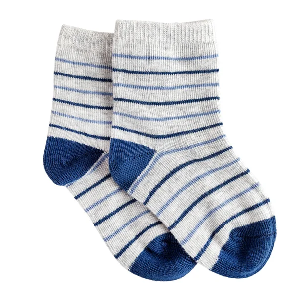 Dětské Textilní Bavlněné Měkké Ponožky Bílé Páskovým Vzorem Teplá Vlna — Stock fotografie