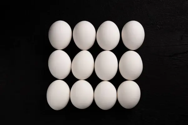 Chicken White Eggs Black Background Farm Products Natural Eggs Chicken — Photo