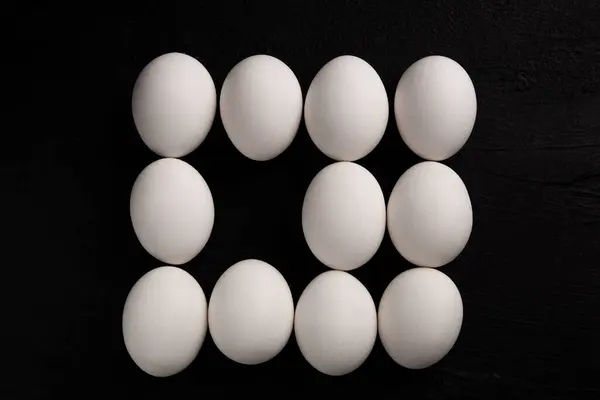 Chicken White Eggs Black Background Farm Products Natural Eggs Chicken — Photo