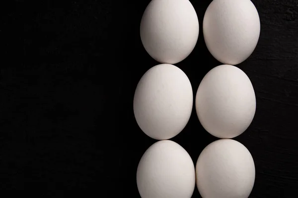 Chicken White Eggs Black Background Farm Products Natural Eggs Chicken —  Fotos de Stock