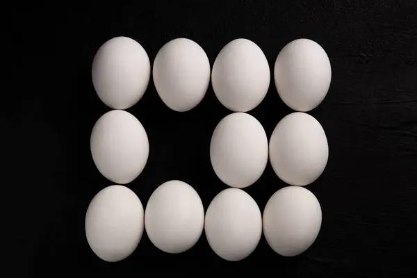 Chicken White Eggs Black Background Farm Products Natural Eggs Chicken — Fotografia de Stock