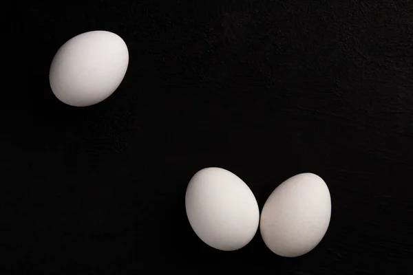 Chicken White Eggs Black Background Farm Products Natural Eggs Chicken — Photo