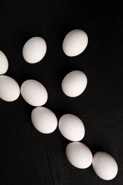 Chicken White Eggs Black Background Farm Products Natural Eggs Chicken — Stock fotografie