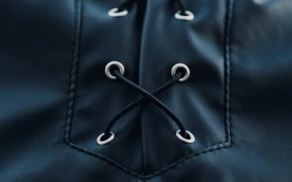 Close Από Μαύρο Eco Leather Κορδόνια — Φωτογραφία Αρχείου