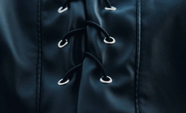 Close Από Μαύρο Eco Leather Κορδόνια — Φωτογραφία Αρχείου