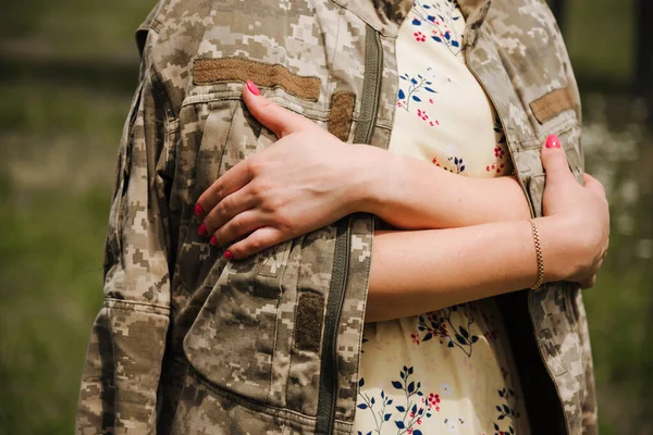 Woman Dressed Military Uniform Close — Stockfoto