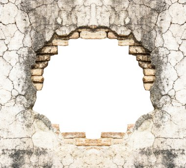 Hole in old brick wall and concrete vintage background clipart