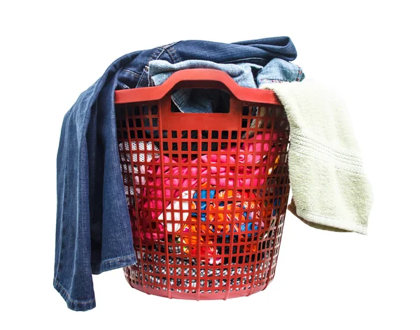 The clothes are not washed in red plastic basket — Stock Photo, Image