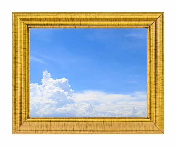 Clouds in the blue sky on golden frame — Stock Photo, Image