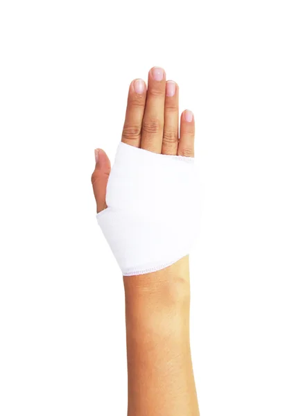 Bandaged hand isolated on white, with clipping path — Stock Photo, Image